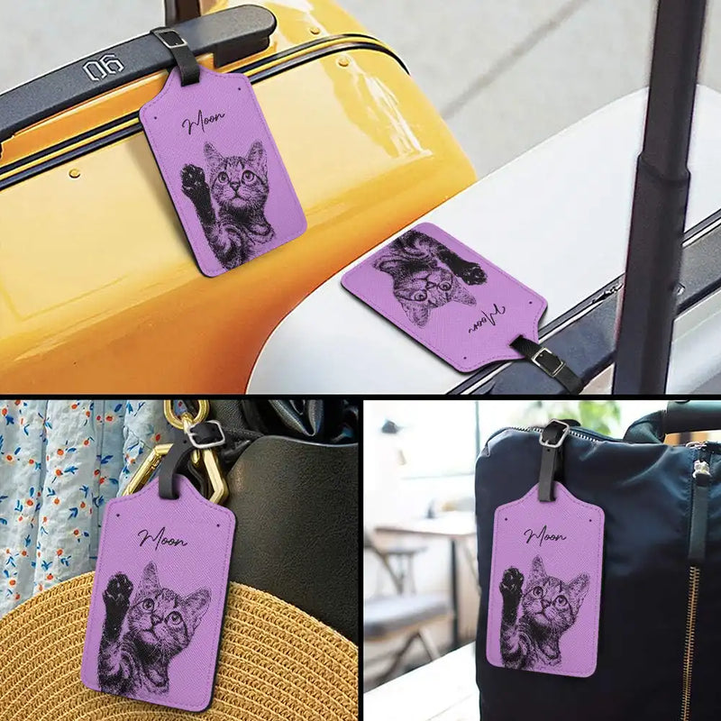 Family, Gift For Bestie, Dog Lovers, Cat Lovers, Happy, Custom Photo, Gift For Mother, Gift For Father - Custom Photo Pencil Sketch Family Besties Dog Cat Portrait - Personalized Luggage Tag
