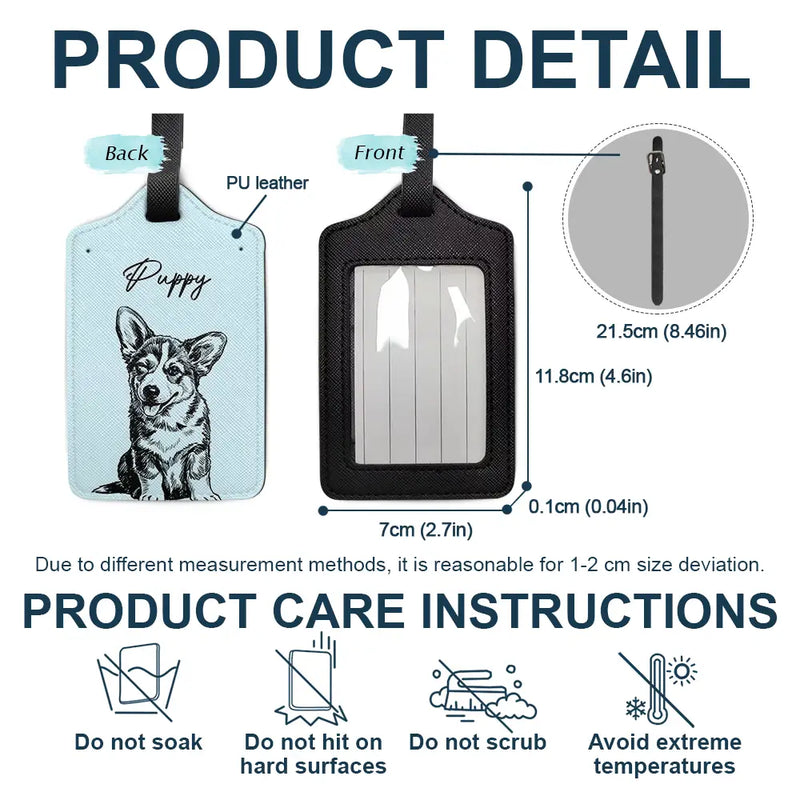 Family, Gift For Bestie, Dog Lovers, Cat Lovers, Happy, Custom Photo, Gift For Mother, Gift For Father - Custom Photo Pencil Sketch Family Besties Dog Cat Portrait - Personalized Luggage Tag