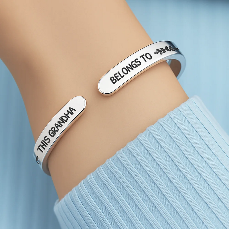 Gift For Mother,Gift For Grandma,Happy,Icon - Multiple Kid Names This Mom Grandma Belongs To - Personalized Bangle Bracelet Cuff