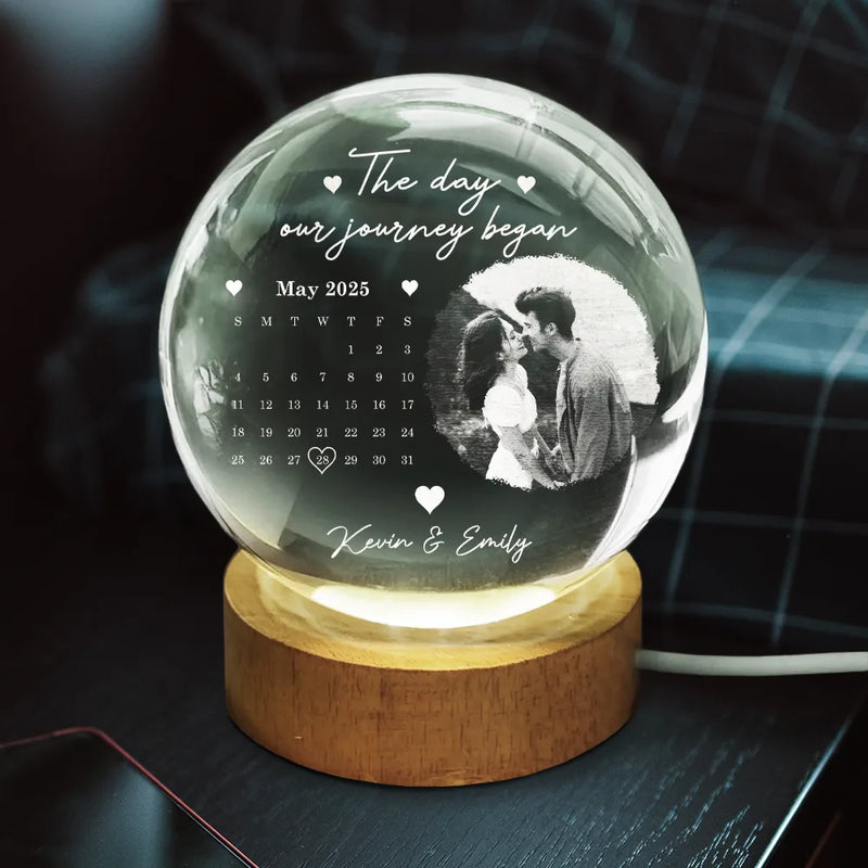 Custom Photo,Gift For Couples,Gift For Husband,Gift For Wife,Gift For Boyfriend,Gift For Girlfriend,Happy,Non-Eng,Photo,Calendar - Custom Photo Calendar The Day Our Journey Began - Personalized Crystal Globe Lamp