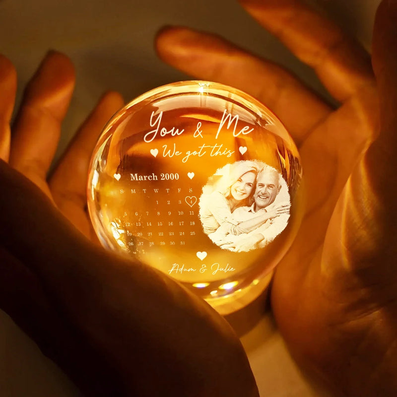Custom Photo,Gift For Couples,Gift For Husband,Gift For Wife,Gift For Boyfriend,Gift For Girlfriend,Happy,Non-Eng,Photo,Calendar - Custom Photo Calendar The Day Our Journey Began - Personalized Crystal Globe Lamp