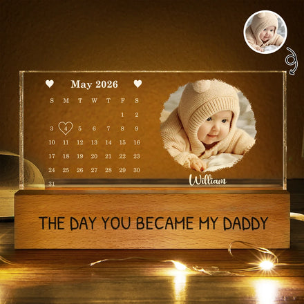 Calendar The Day You Became My Dad Mom Holding Hands - Personalized Rectangle LED Light
