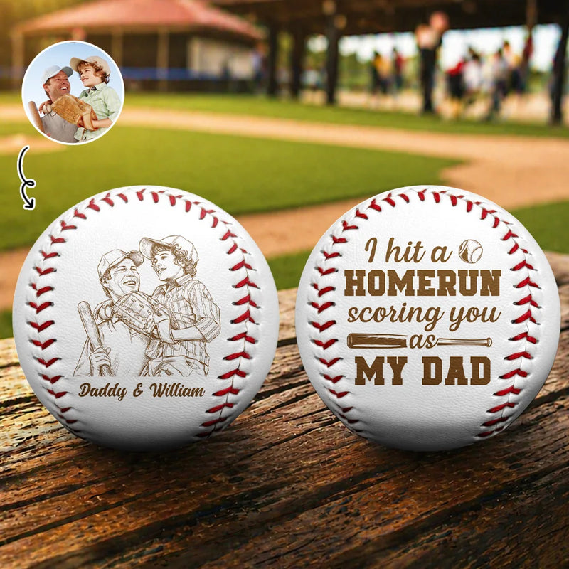Custom Photo,Baseball,Sport Dad,Gift For Father,Dad - Sons,Photo - Pencil Sketch,Proud - Custom Photo Pencil Sketch Baseball We Hit A Homerun - Personalized Baseball, Softball