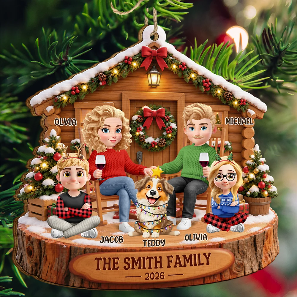 Christmas Gift For Family - Personalized Cartoon Parents Kids Pets Wooden Ornament