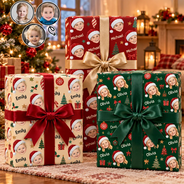 Art Design,Christmas,Custom Photo,Gift For Kids,Happy,Photo - Cut Face Santa Hat,Top Market - Christmas Gift For Kids - Personalized Face With Santa Hat Wrapping Paper