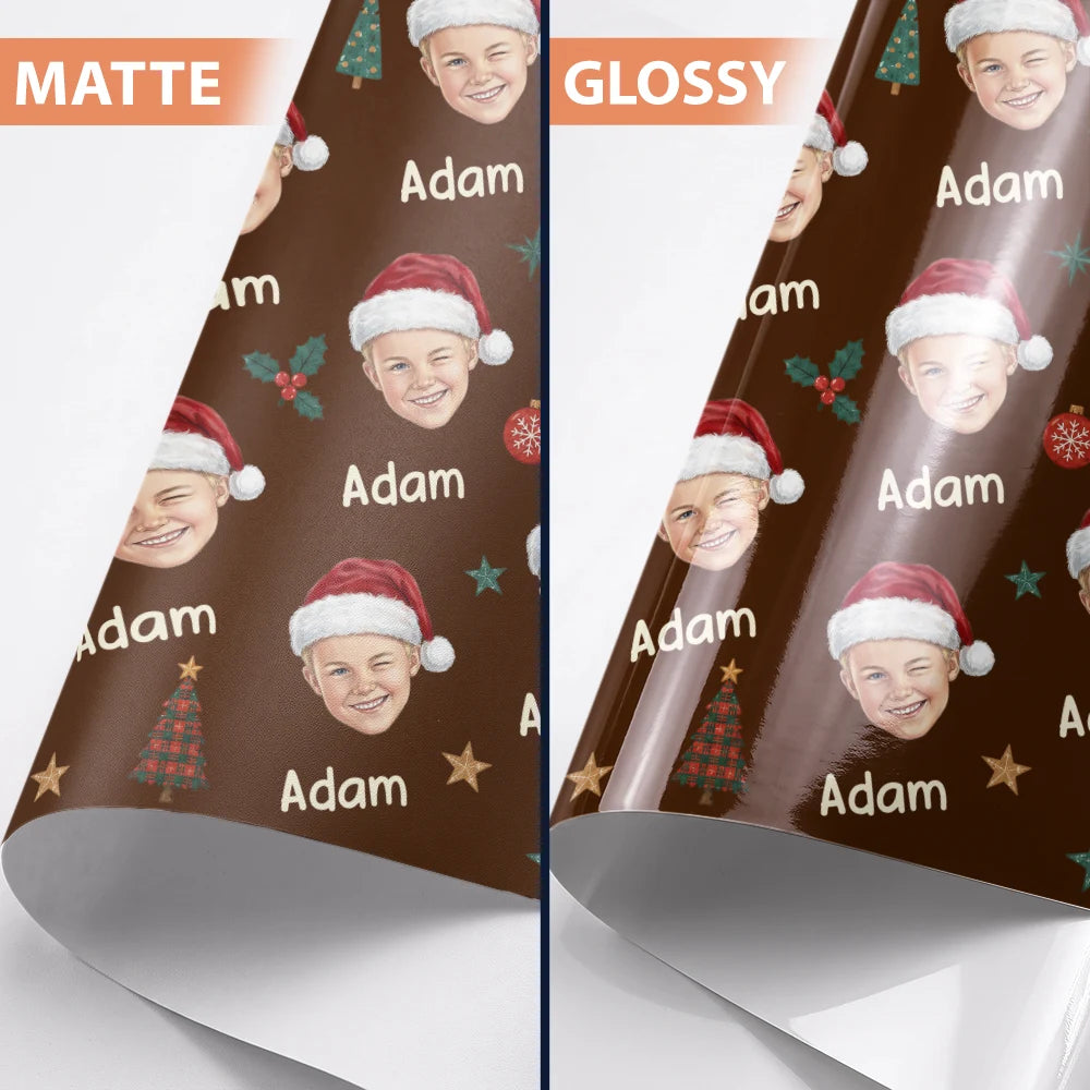 Art Design,Christmas,Custom Photo,Gift For Kids,Happy,Photo - Cut Face Santa Hat,Top Market - Christmas Gift For Kids - Personalized Face With Santa Hat Wrapping Paper