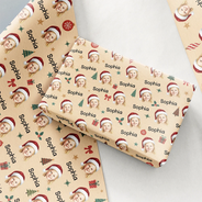 Art Design,Christmas,Custom Photo,Gift For Kids,Happy,Photo - Cut Face Santa Hat,Top Market - Christmas Gift For Kids - Personalized Face With Santa Hat Wrapping Paper