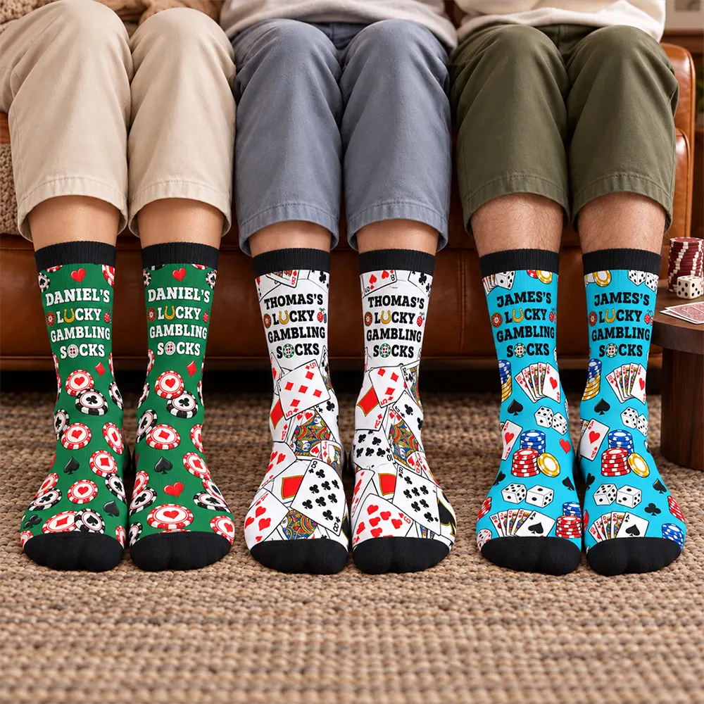 Christmas,Custom Text,Gift For Yourself,Gifts For Her,Gifts For Him,Happy,Top Market - Gift For Gambling Poker Lovers - Personalized Lucky Socks