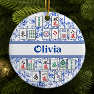 Christmas,Confident,Custom Text,Gift For Women,Gift For Yourself,Gifts For Her - Mahjong Player Christmas Gift - Personalized Floral Mahjong Tiles Name Ceramic Ornament