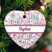 Christmas,Confident,Custom Text,Gift For Women,Gift For Yourself,Gifts For Her - Mahjong Player Christmas Gift - Personalized Floral Mahjong Tiles Name Ceramic Ornament