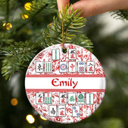 Christmas,Confident,Custom Text,Gift For Women,Gift For Yourself,Gifts For Her - Mahjong Player Christmas Gift - Personalized Floral Mahjong Tiles Name Ceramic Ornament