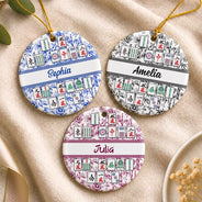 Christmas,Confident,Custom Text,Gift For Women,Gift For Yourself,Gifts For Her - Mahjong Player Christmas Gift - Personalized Floral Mahjong Tiles Name Ceramic Ornament