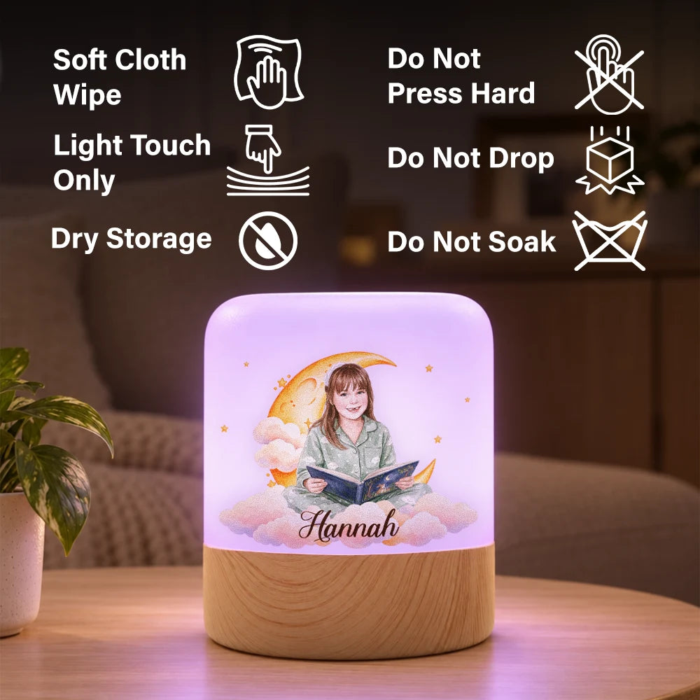 Adorable,Art Design,Custom Photo,Gift For Kids,Photo - Watercolor - Remove BG,Top Market - Birthday Gift For Kids - Personalized Custom Photo Watercolor Kid Portrait Moon And Stars Touch Night Light