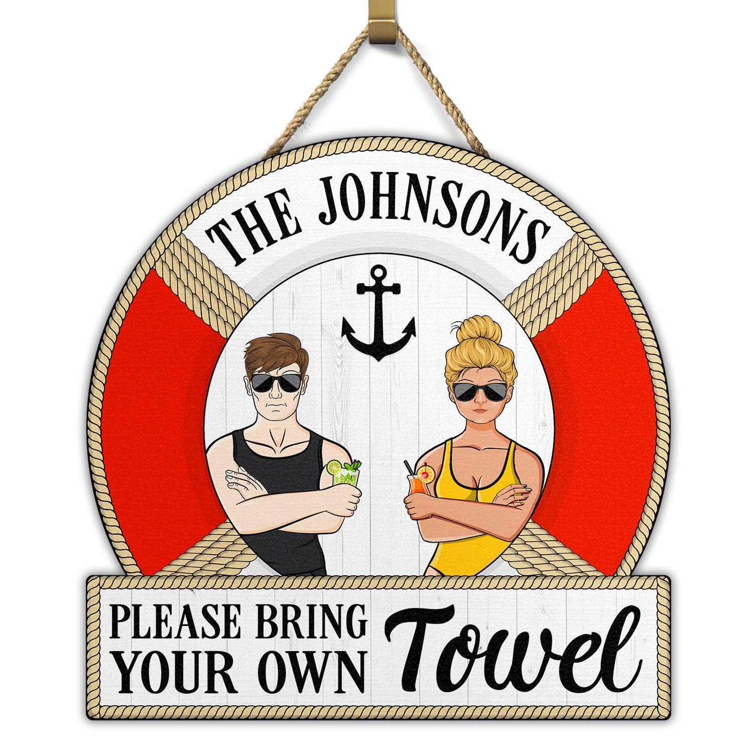 Your Own Towel - Swimming Pool Decoration For Couple - Personalized Custom Shaped Wood Sign