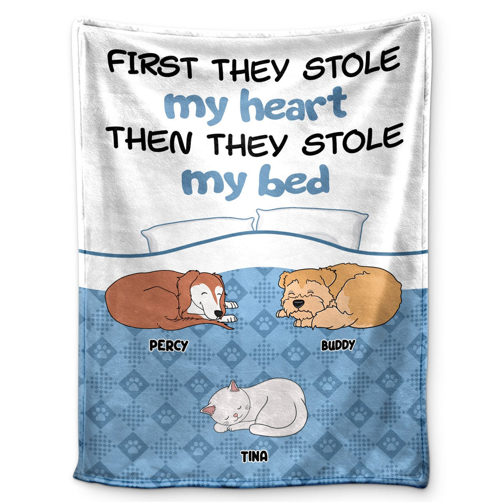 Dog Cat Stole My Heart - Gift For Pet Lovers - Personalized Fleece Blanket