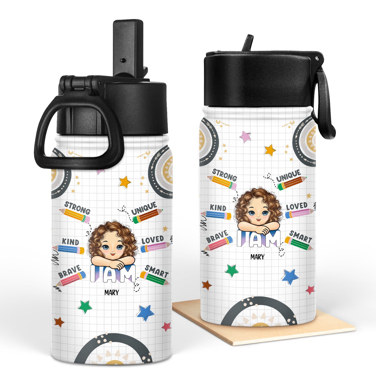 Smart Loved Brave Confident - Personalized Kids Water Bottle With Stra –  Macorner