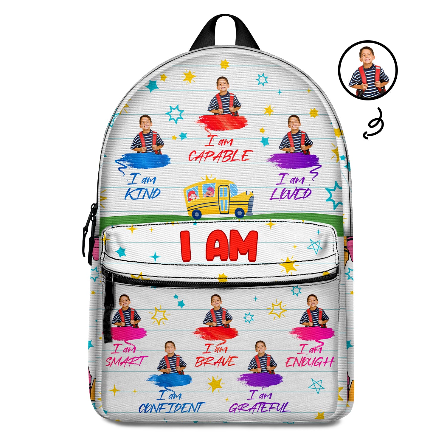 Custom Photo I Am Kind - Gift For Kid - Personalized Canvas Backpack