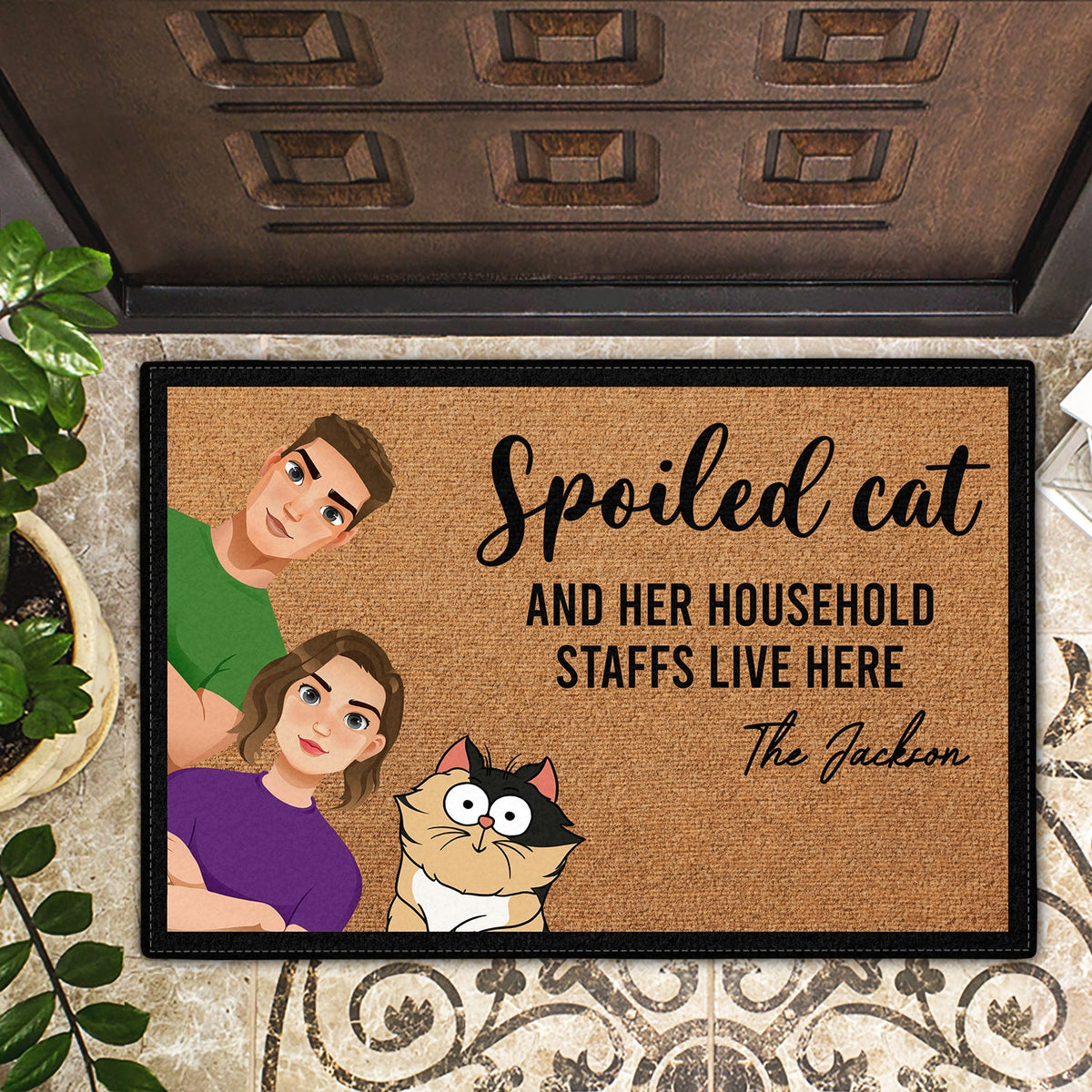 Des chats gâtés et leurs domestiques vivent ici - Cadeau pour les amoureux des chats, cadeau de pendaison de crémaillère - Paillasson personnalisé