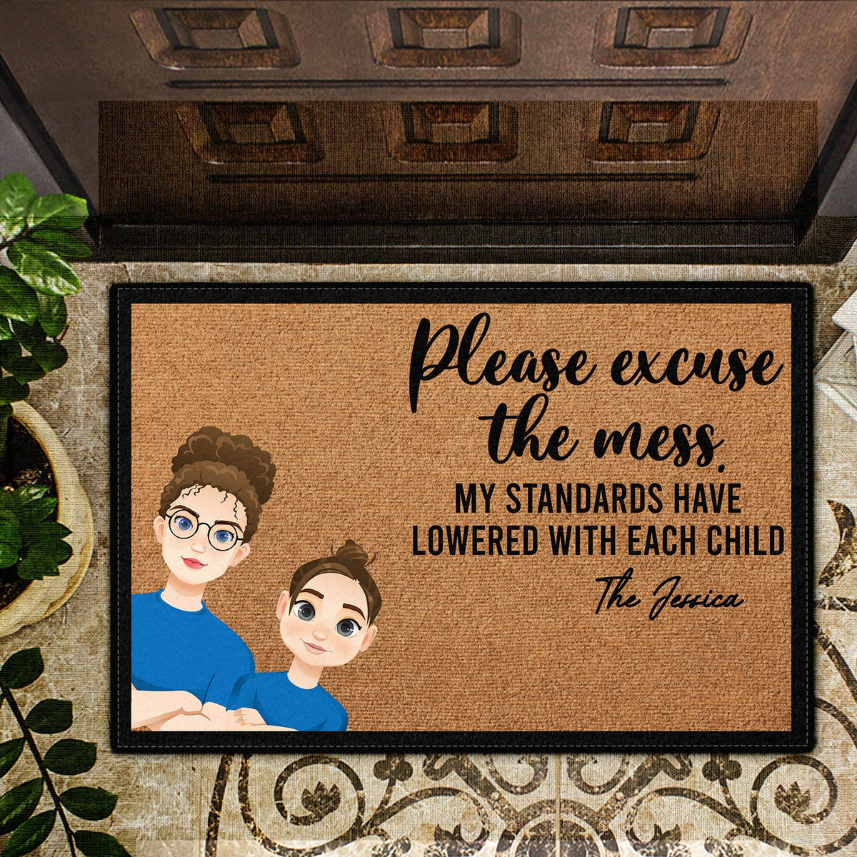 Single Parents Family Excuse The Mess - Gift For Family - Personalized Doormat