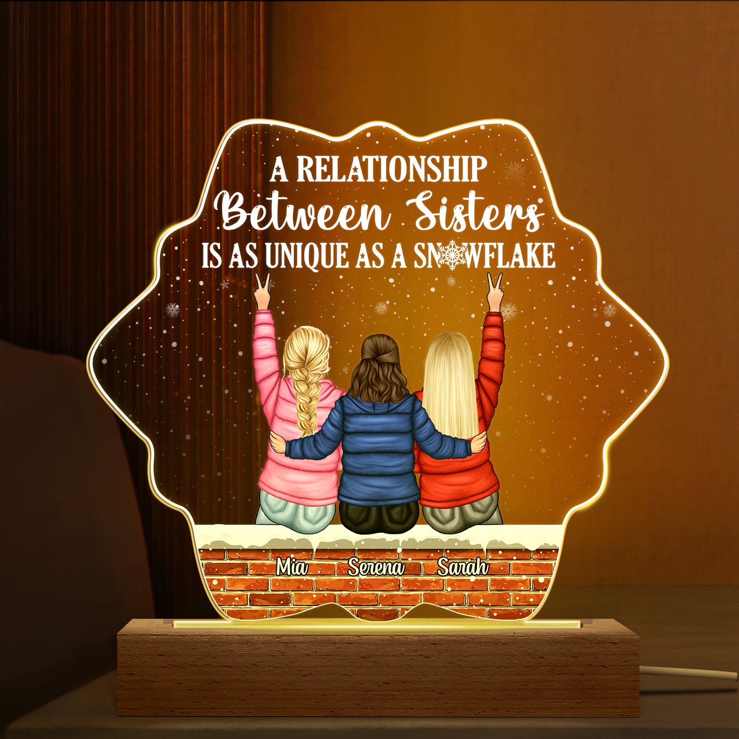 A Relationship Between Sister - Gift For Sisters - Personalized 3D Led Light Wooden Base