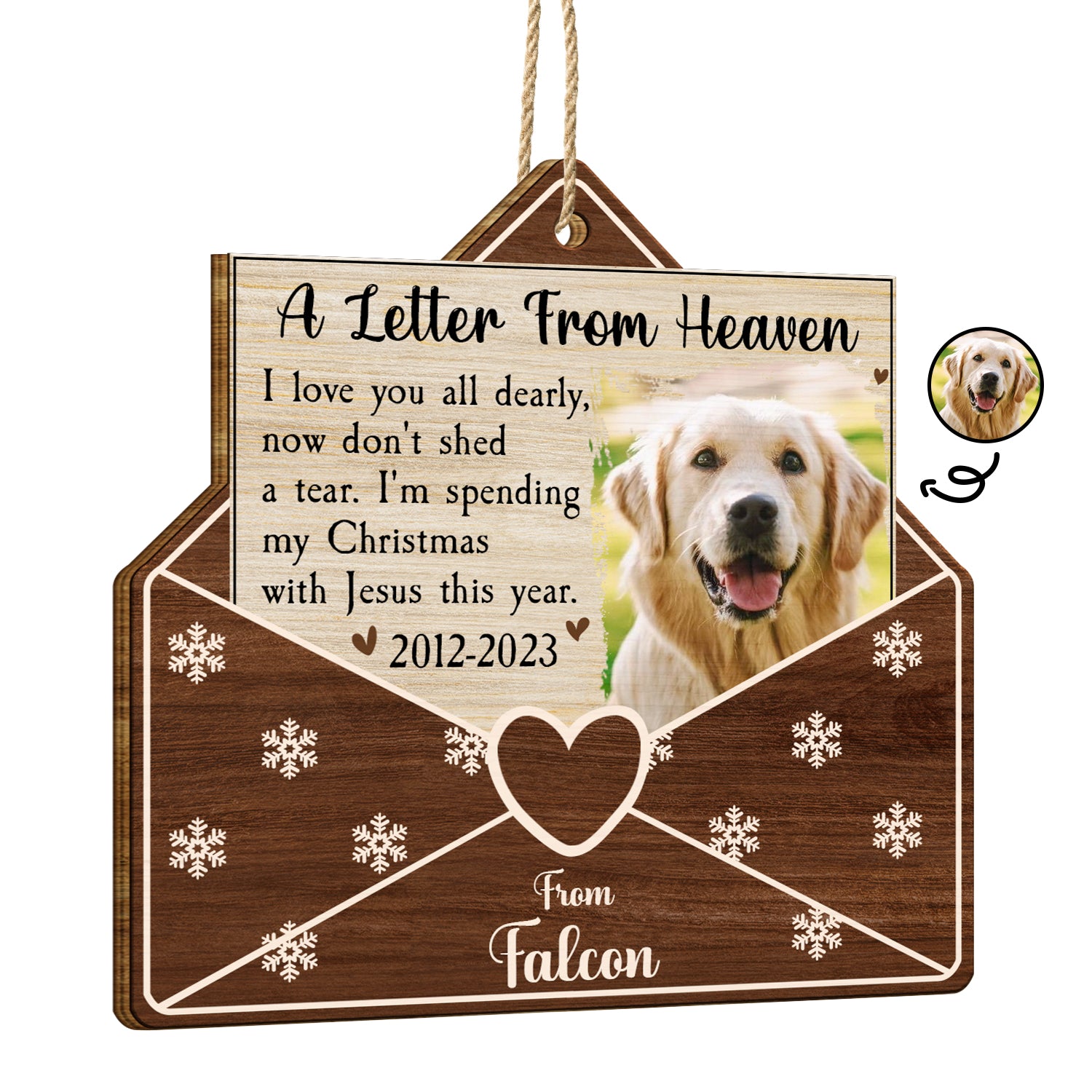 Custom Photo A Letter From Heaven Dog Cat - Pet Memorial Gift, Christmas Gift - Personalized Custom Shaped Wooden Ornament