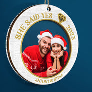 Photo personnalisée « Elle a dit oui » – Cadeau de Noël pour couples – Décoration mixte personnalisée à 2 couches