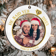 Photo personnalisée « Elle a dit oui » – Cadeau de Noël pour couples – Décoration mixte personnalisée à 2 couches