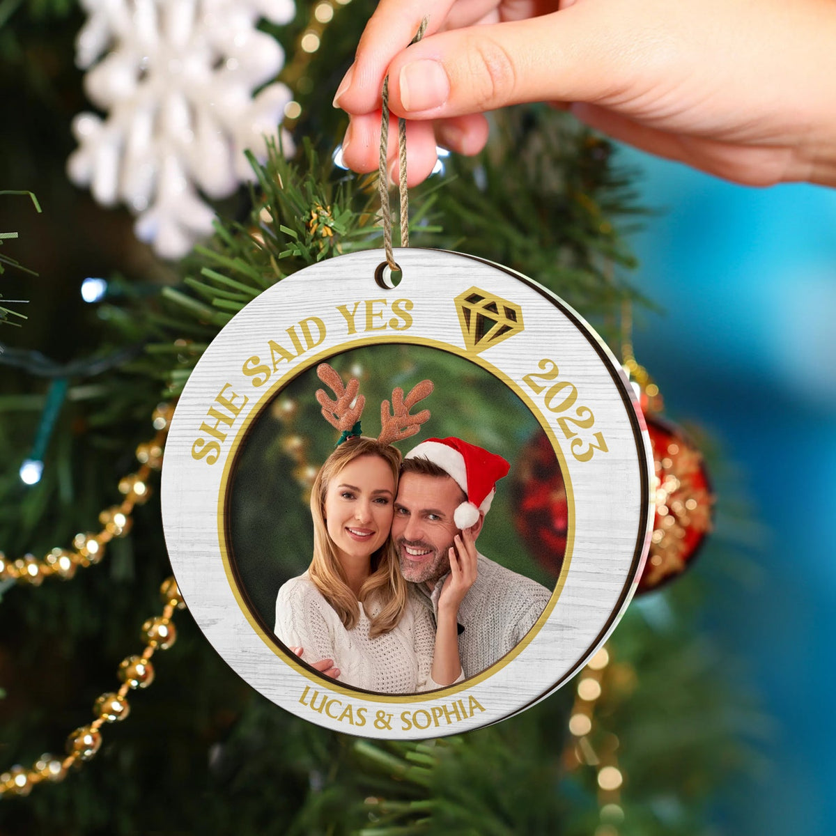 Custom Photo She Said Yes - Christmas Gift For Couples - Personalized 2-Layered Mix Ornament