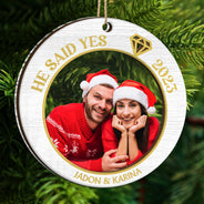 Photo personnalisée « Elle a dit oui » – Cadeau de Noël pour couples – Décoration mixte personnalisée à 2 couches