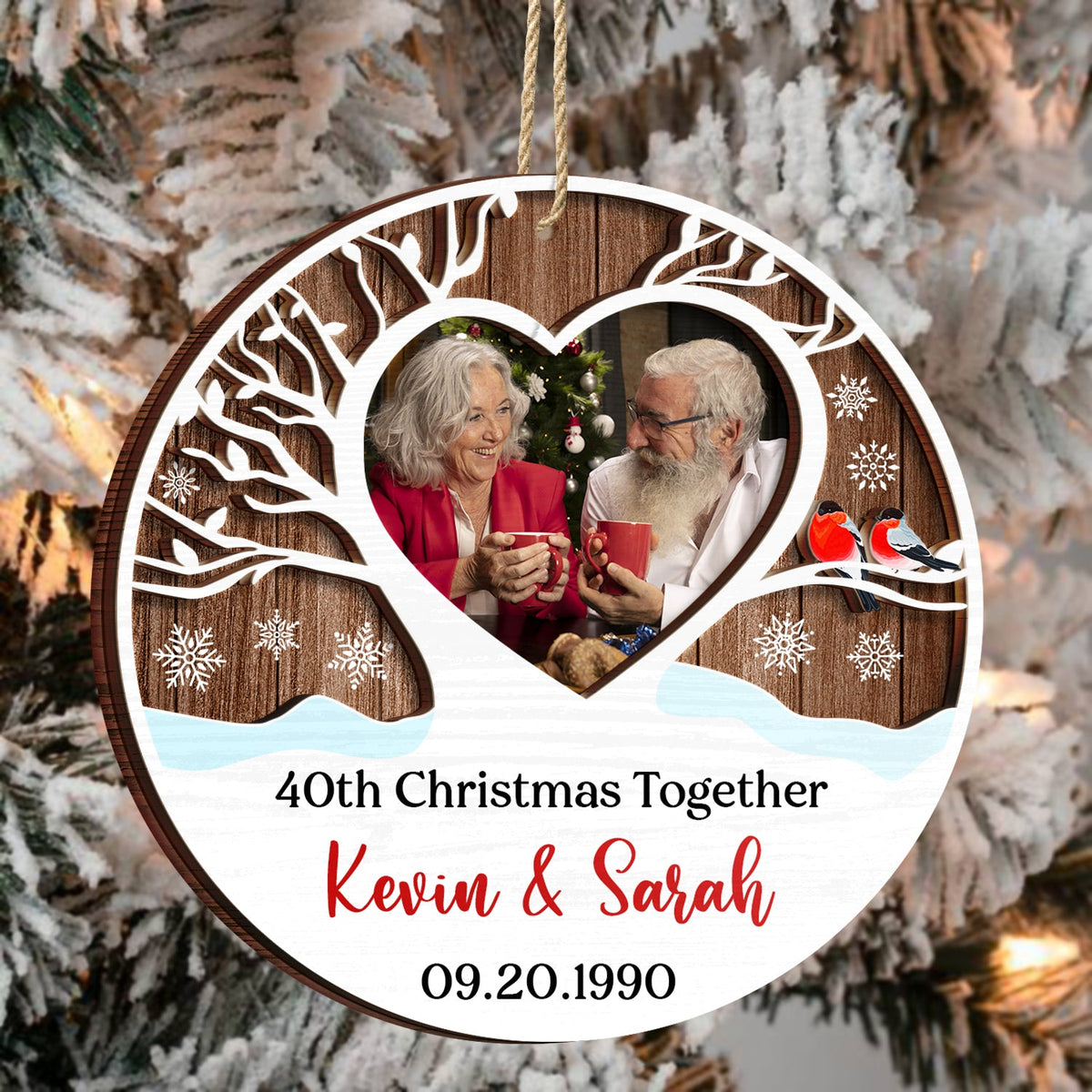Custom Photo Married Christmas Together - Gift For Couples - Personalized 2-Layered Wooden Ornament