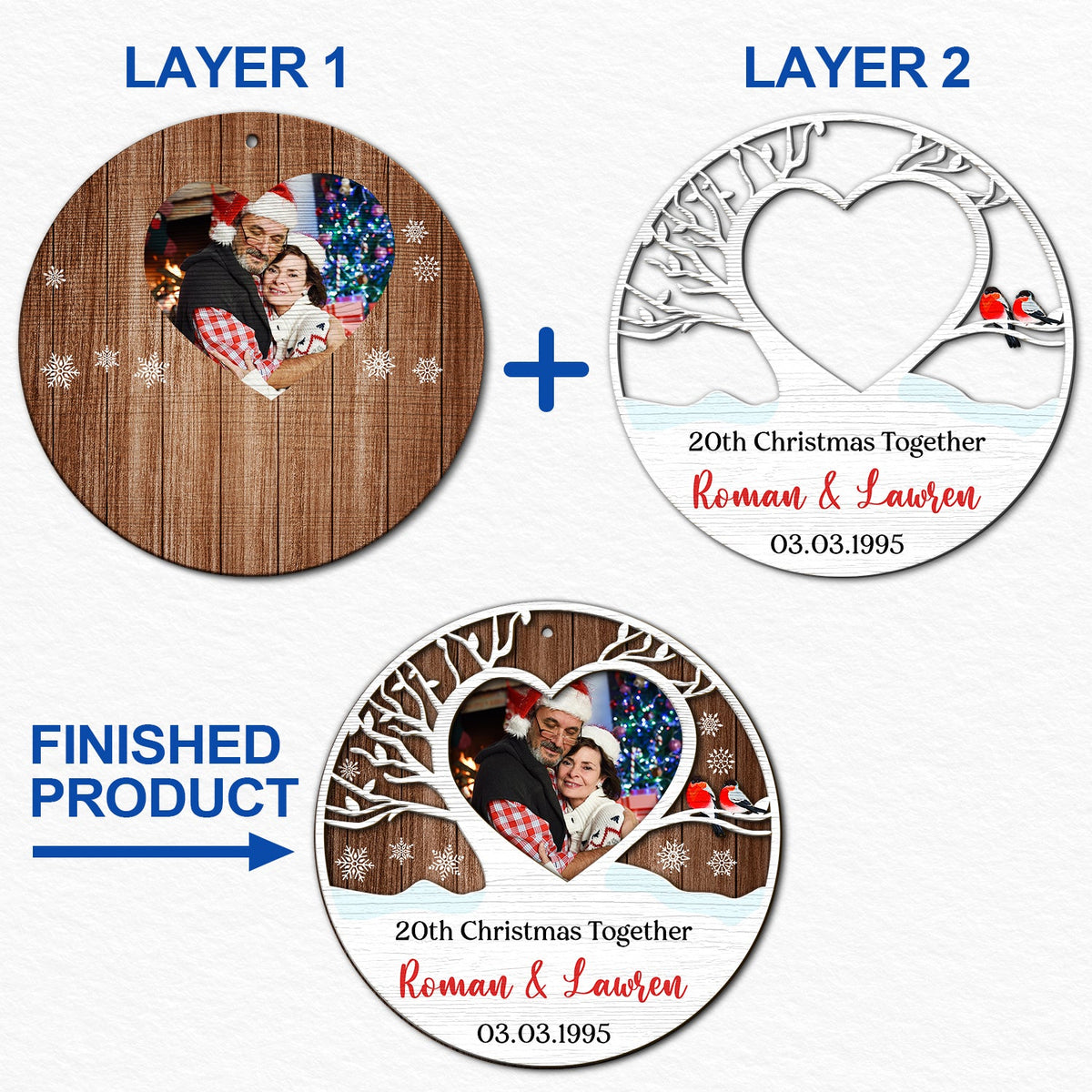 Custom Photo Married Christmas Together - Gift For Couples - Personalized 2-Layered Wooden Ornament