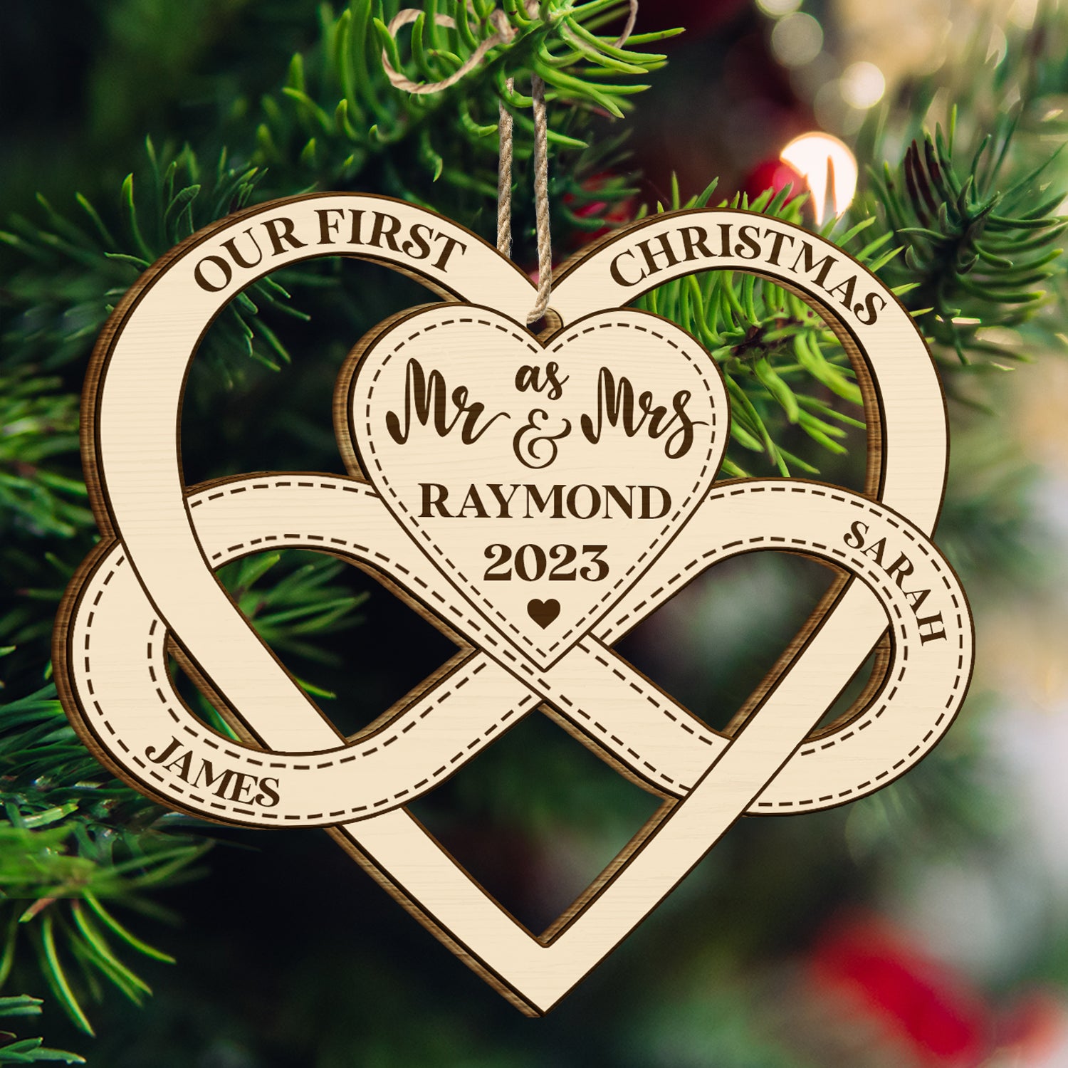 First Christmas As Mr & Mrs - Gift For Couples - Personalized Wooden Cutout Ornament