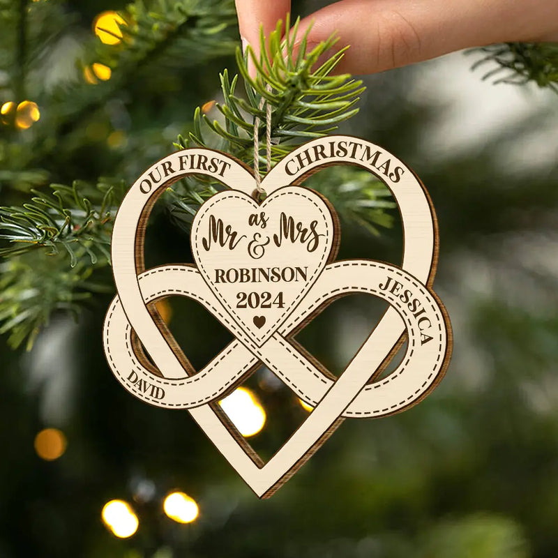 First Christmas As Mr & Mrs - Gift For Couples - Personalized Wooden Cutout Ornament