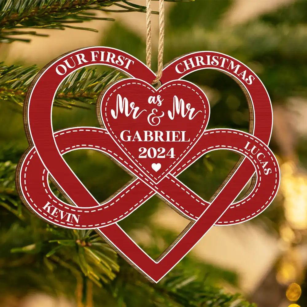 First Christmas As Mr & Mrs - Gift For Couples - Personalized Wooden Cutout Ornament