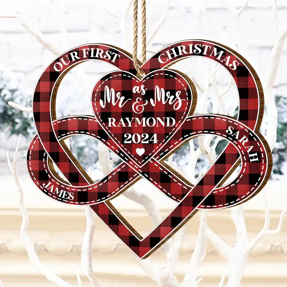 First Christmas As Mr & Mrs - Gift For Couples - Personalized Wooden Cutout Ornament