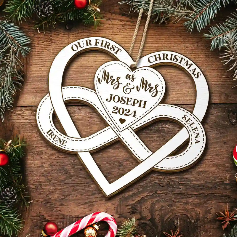 First Christmas As Mr & Mrs - Gift For Couples - Personalized Wooden Cutout Ornament