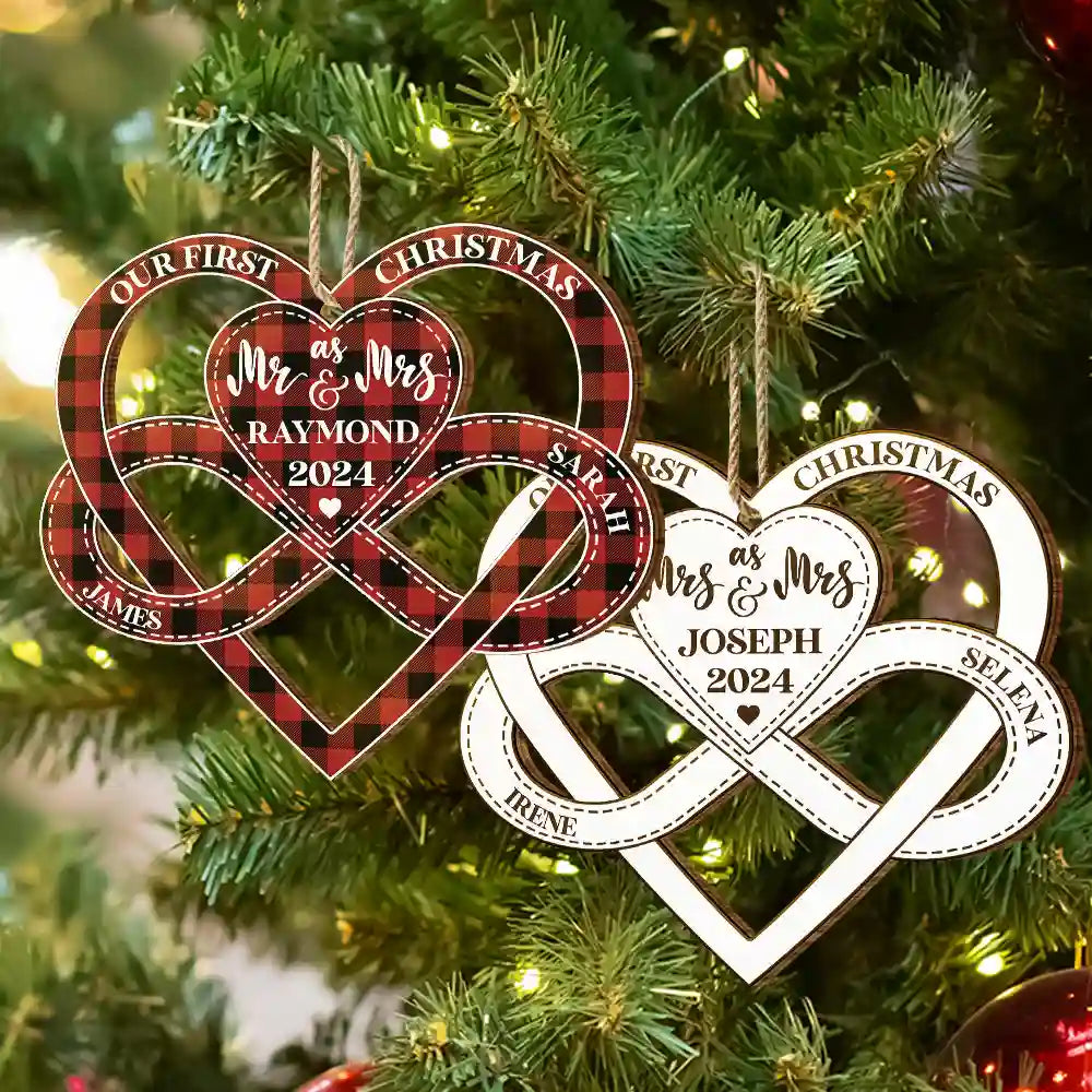 First Christmas As Mr & Mrs - Gift For Couples - Personalized Wooden Cutout Ornament