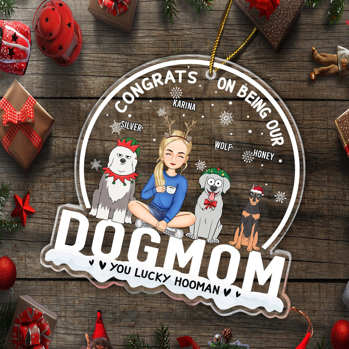 Félicitations pour être notre maman et papa chien - Cadeau pour les amoureux des chiens - Ornement acrylique personnalisé en forme personnalisée