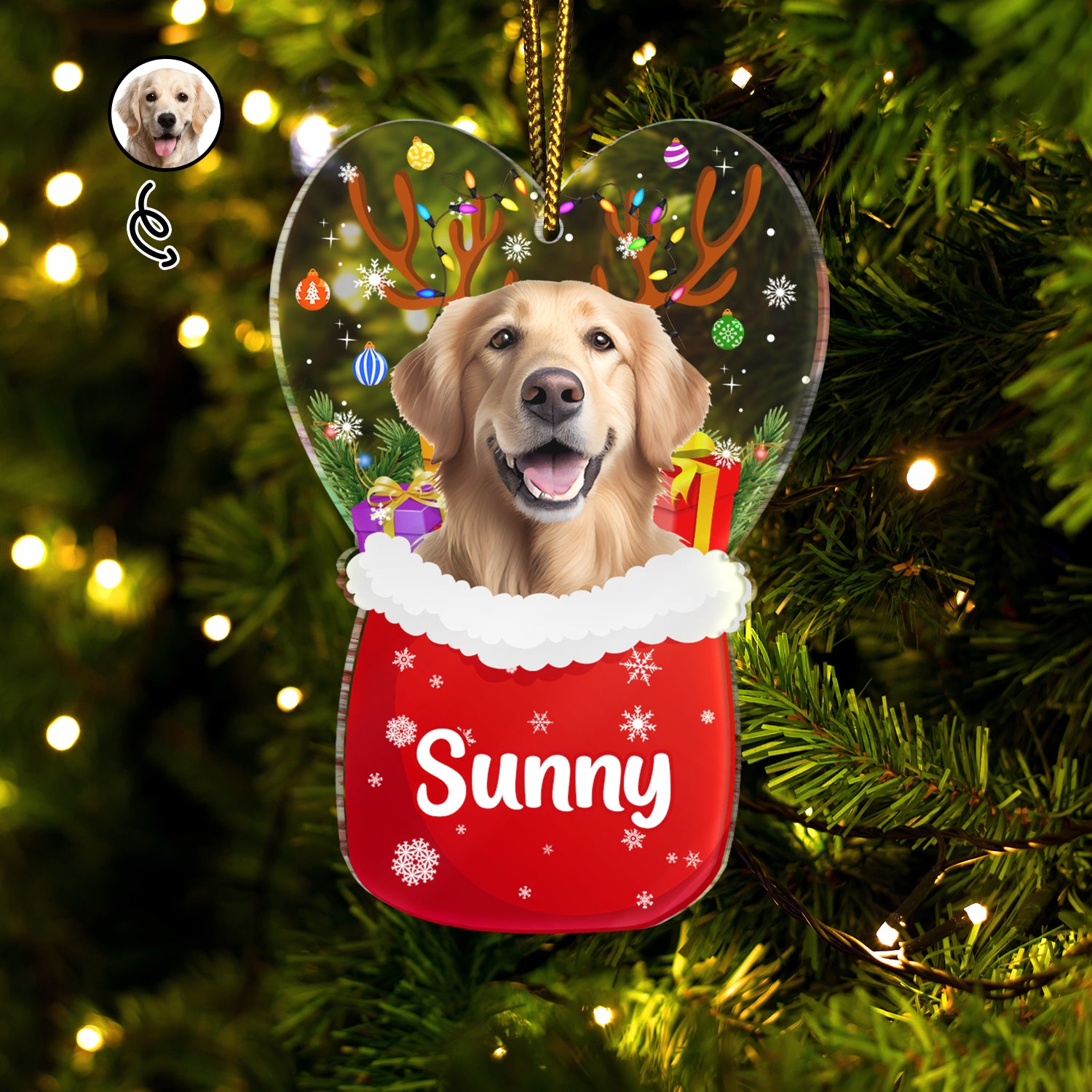 Custom Photo Santa Bag - Gift For Pet Lovers - Personalized Custom Shaped Acrylic Ornament
