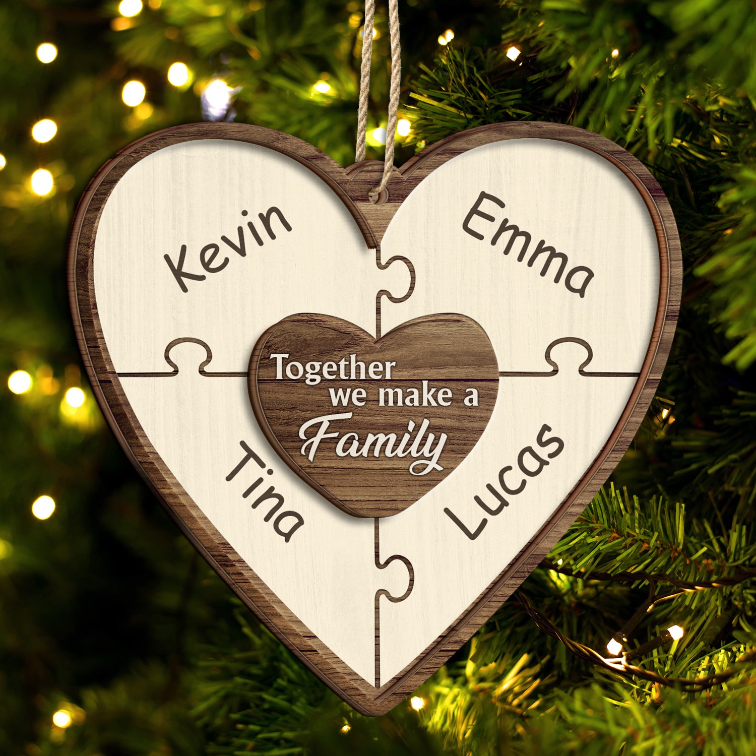 Christmas Puzzle Together We Make A Family - Gift For Family - Personalized 2-Layered Wooden Ornament