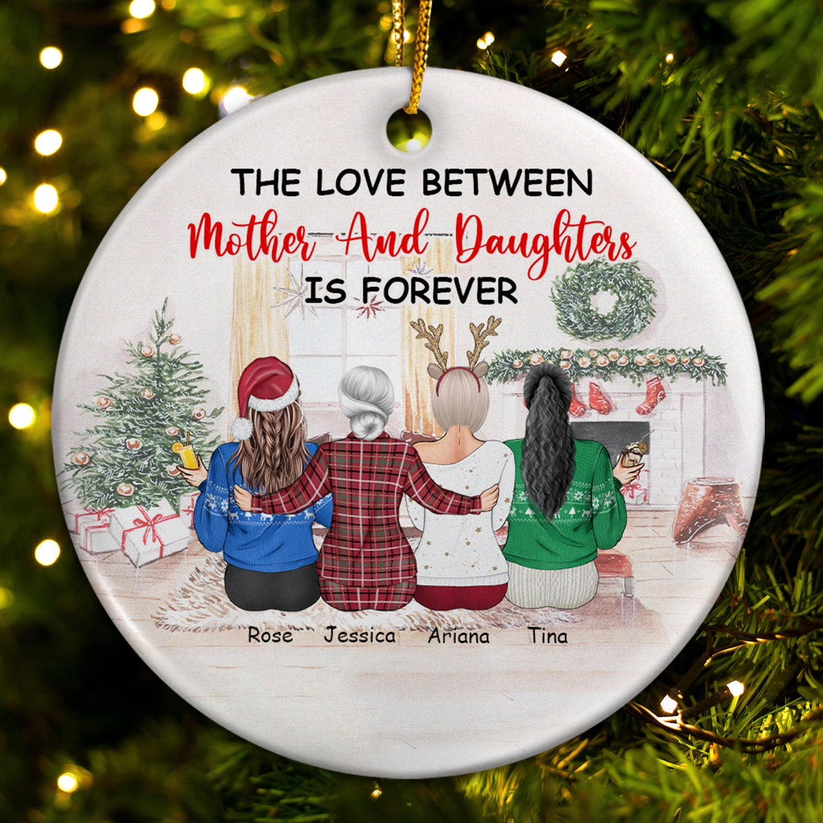 Christmas The Love Between Mother & Daughters - Gift For Mother - Personalized Circle Ceramic Ornament