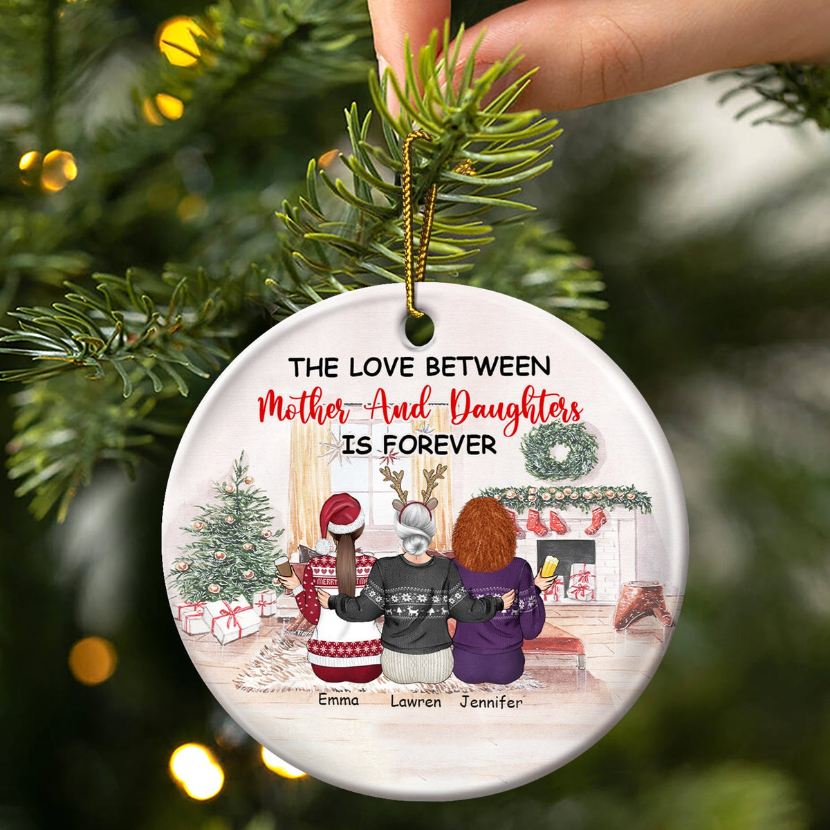 Christmas The Love Between Mother & Daughters - Gift For Mother - Personalized Circle Ceramic Ornament