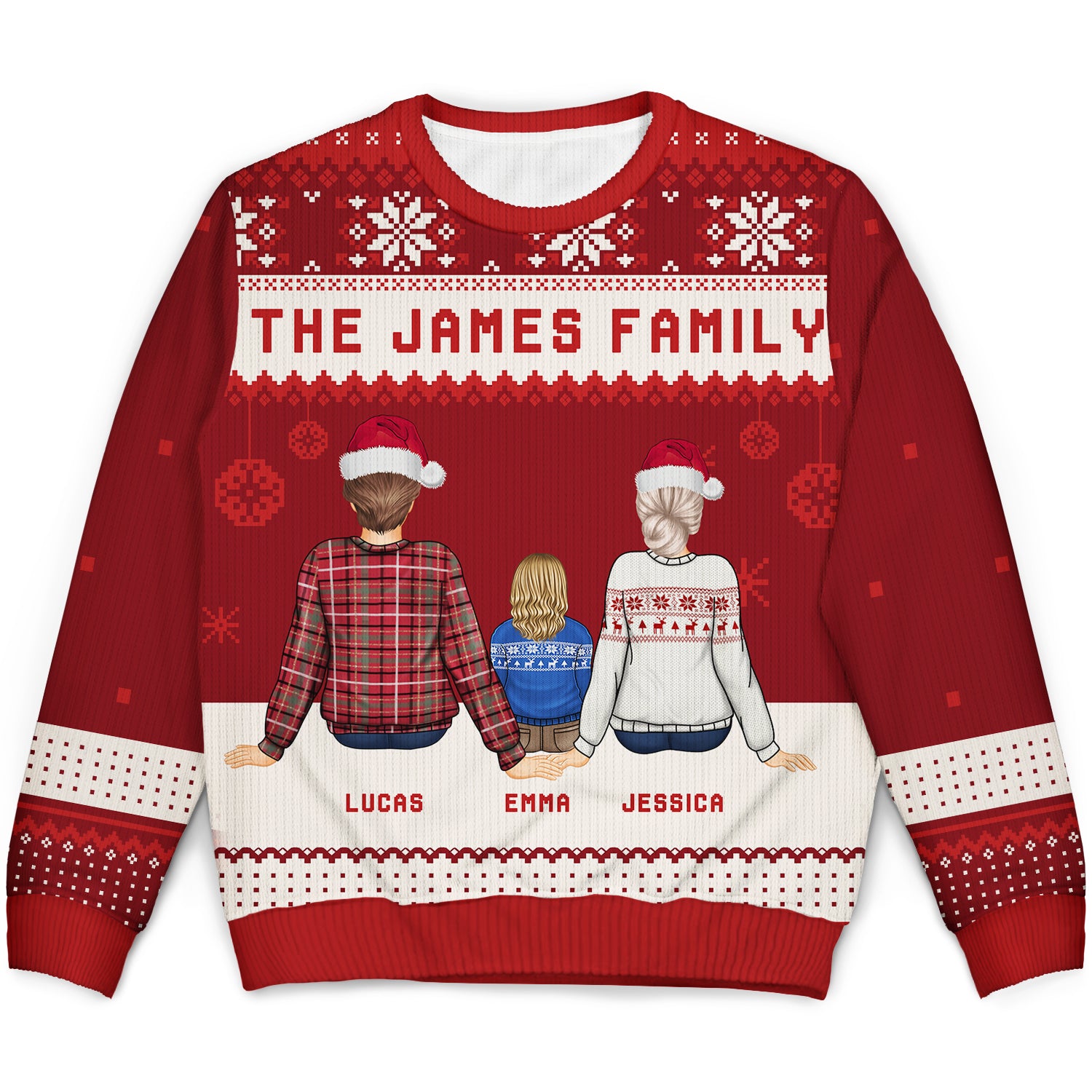 Christmas Family Backside Custom Name - Gift For Family - Personalized Unisex Ugly Sweater