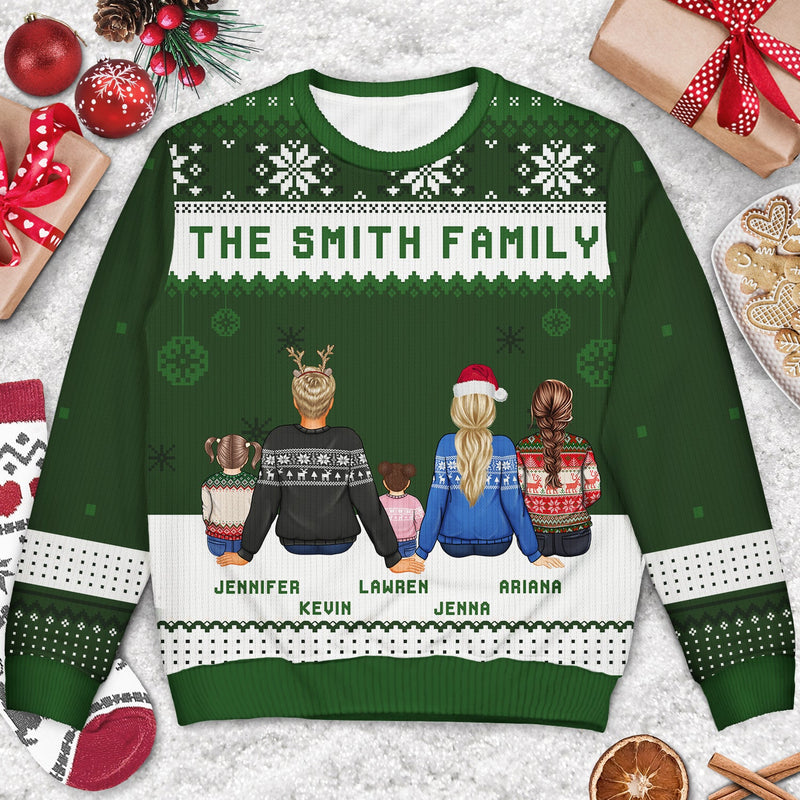 Christmas Family Backside Custom Name - Gift For Family - Personalized Unisex Ugly Sweater