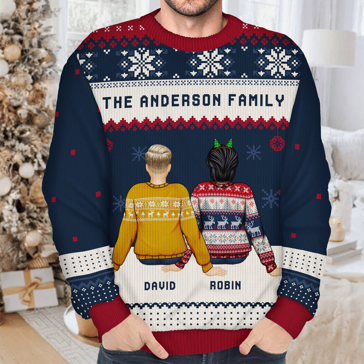 Christmas Family Backside Custom Name - Gift For Family - Personalized Unisex Ugly Sweater