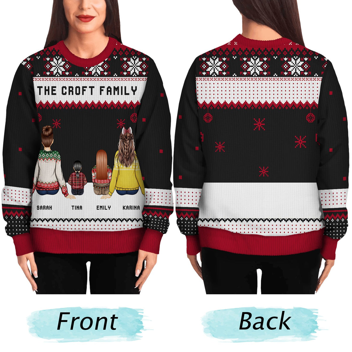 Christmas Family Backside Custom Name - Gift For Family - Personalized Unisex Ugly Sweater