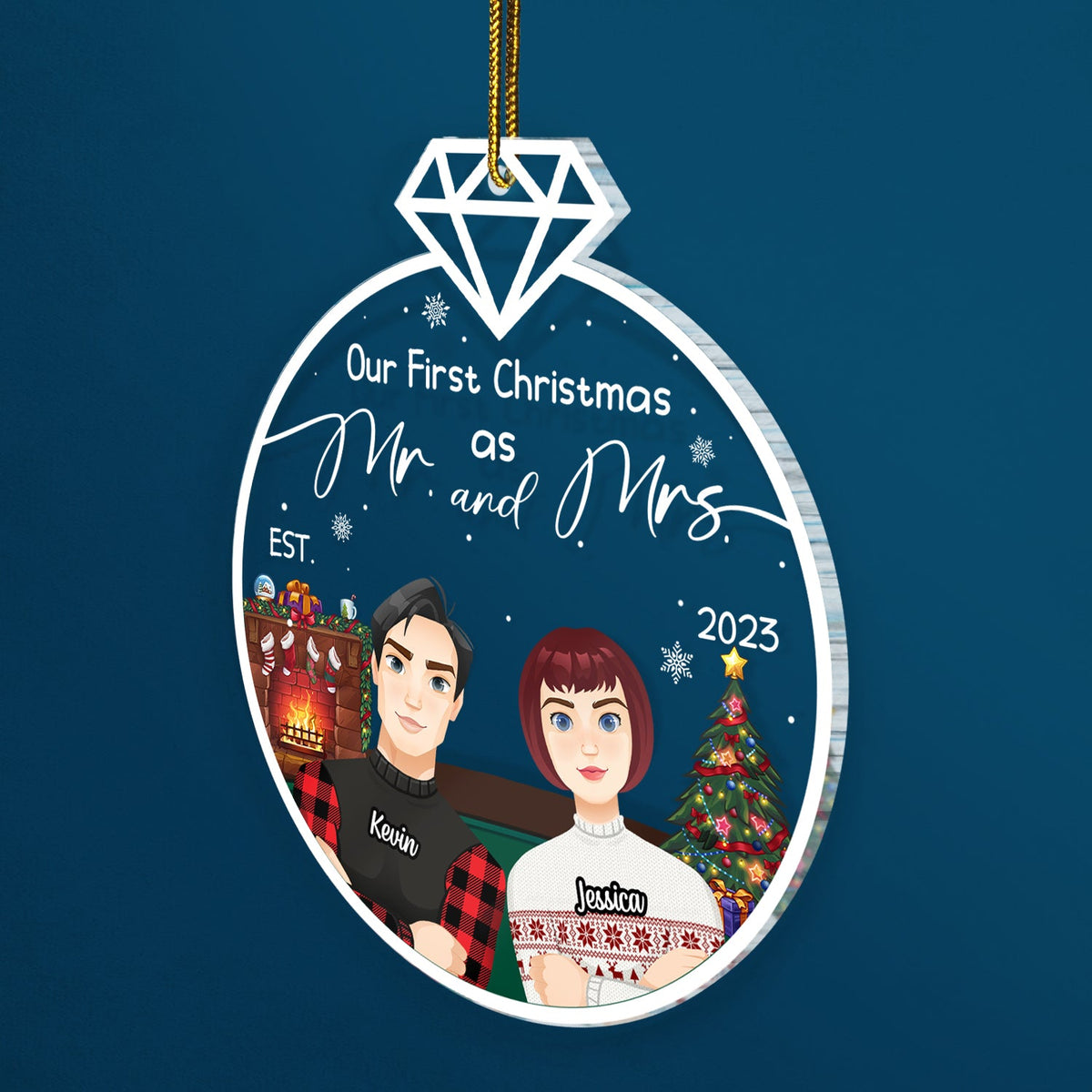 Our First Christmas Engaged Married - Gift For Couples - Personalized Custom Shaped Acrylic Ornament