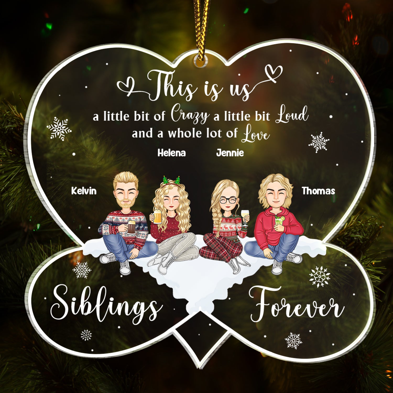 Christmas Sibling Cartoon This Is Us A Little Bit Of Crazy - Gift For Siblings - Personalized Custom Shaped Acrylic Ornament