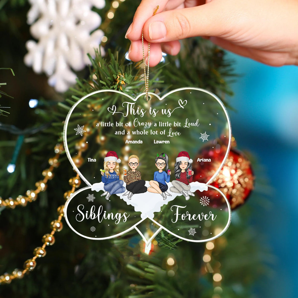 Christmas Sibling Cartoon This Is Us A Little Bit Of Crazy - Gift For Siblings - Personalized Custom Shaped Acrylic Ornament