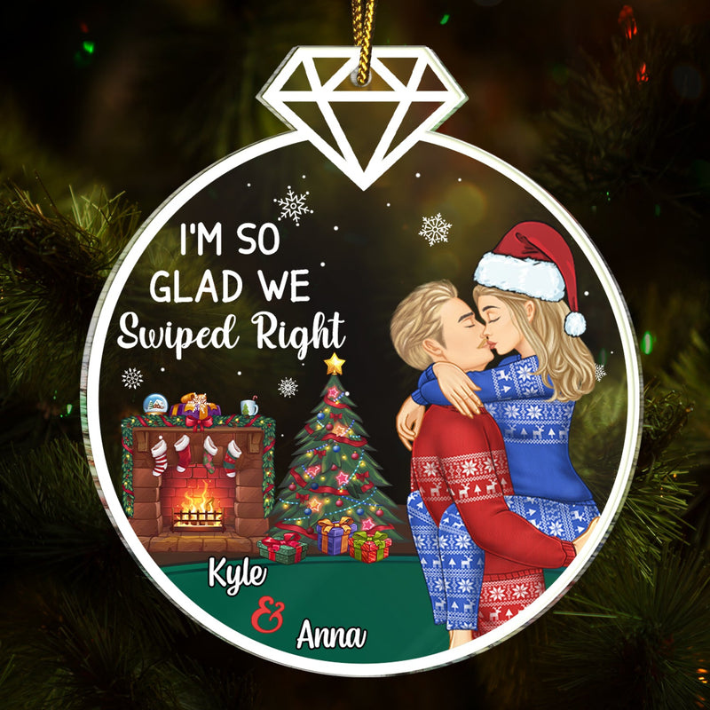 Glad We Swiped Right - Christmas Gift For Couples - Personalized Custom Shaped Acrylic Ornament